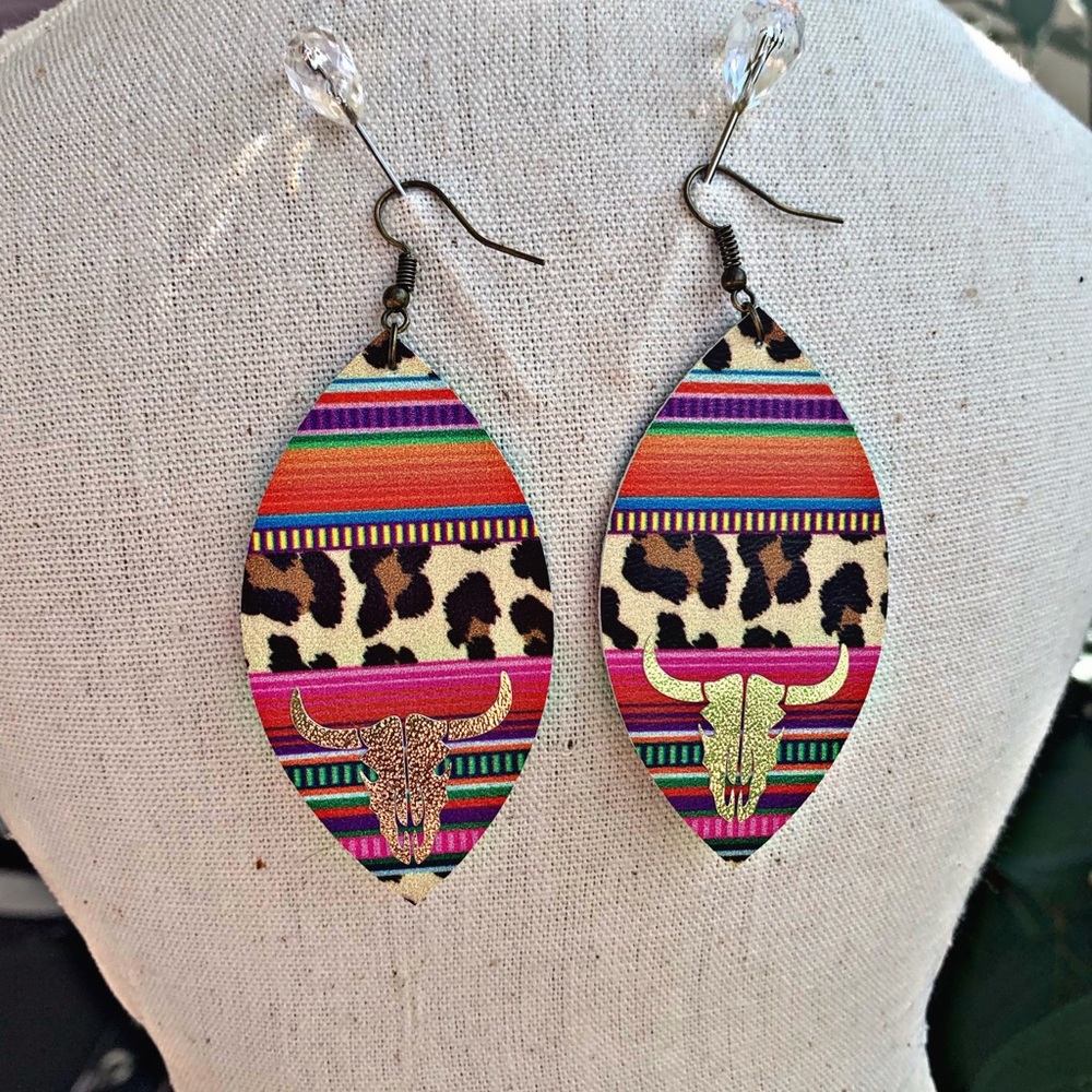 Faux Leather Leopard & Serape Earrings